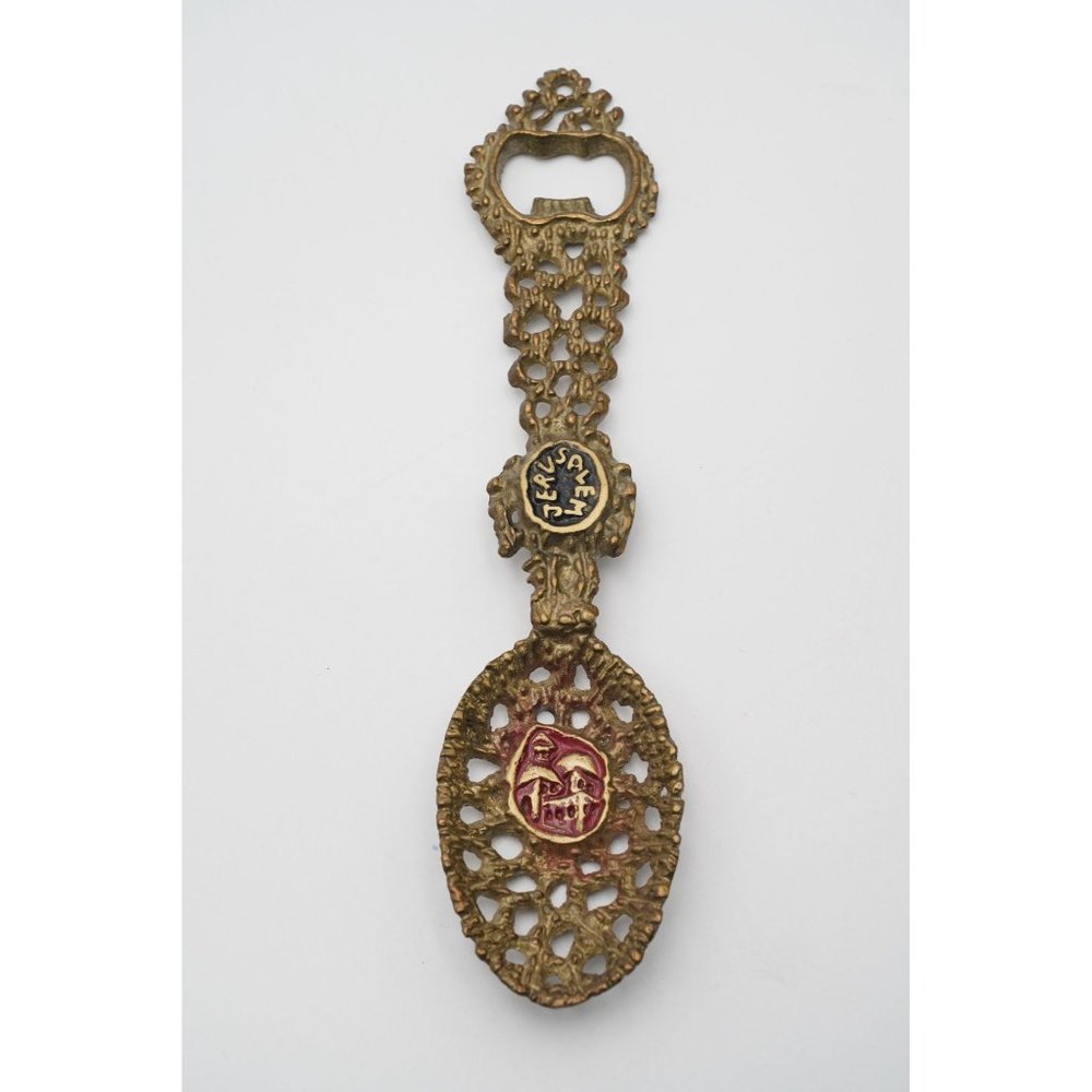 Vintage 9" Gold Tone Brass Bronze Jerusalem Israel Bottle Opener
